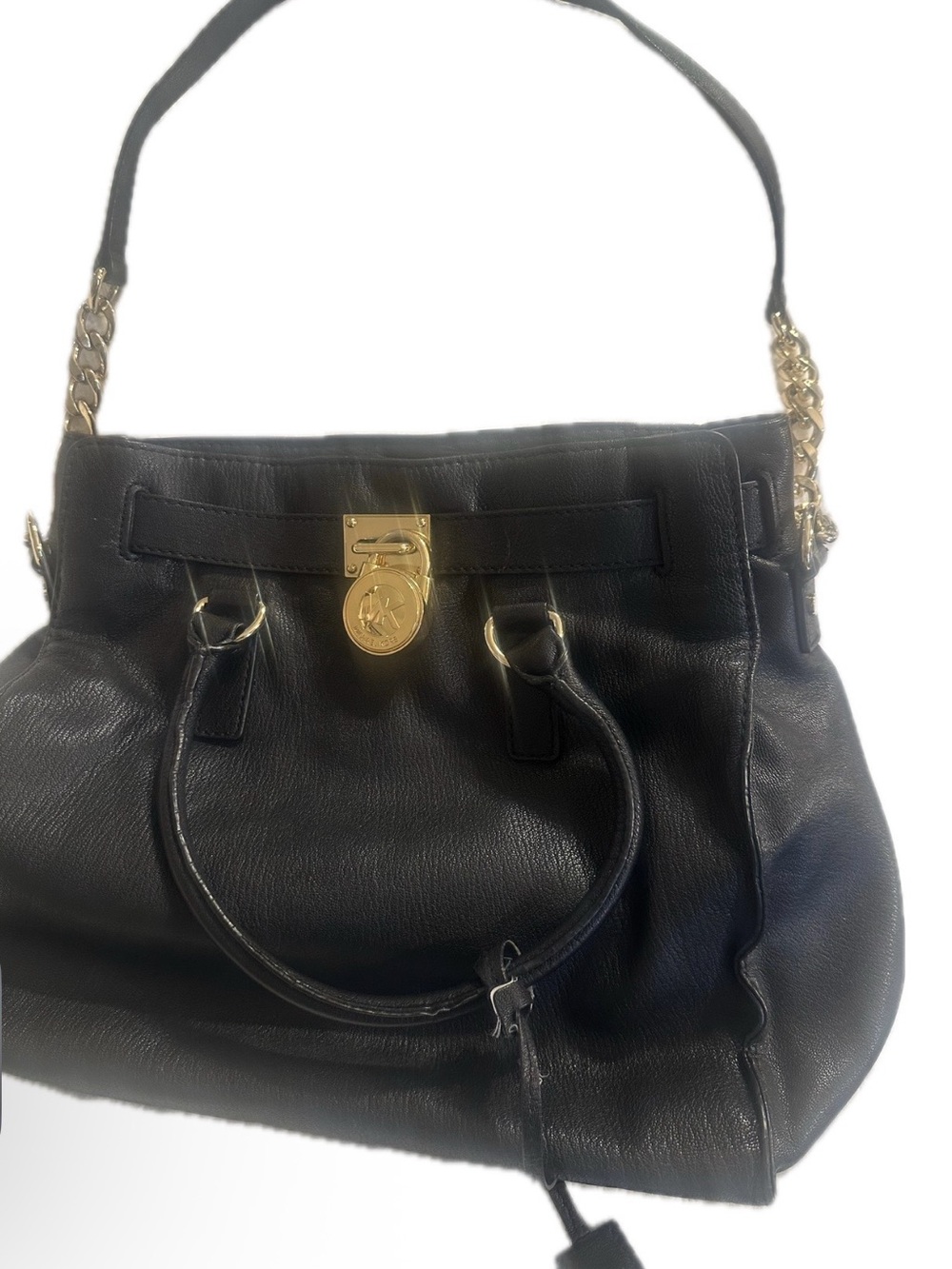 Michael Kors Black Leather Shoulder Bag with Gold-Tone Lock